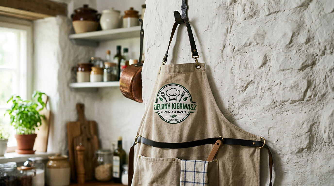 Fartuch reklamowy używany w branży gastronomicznej