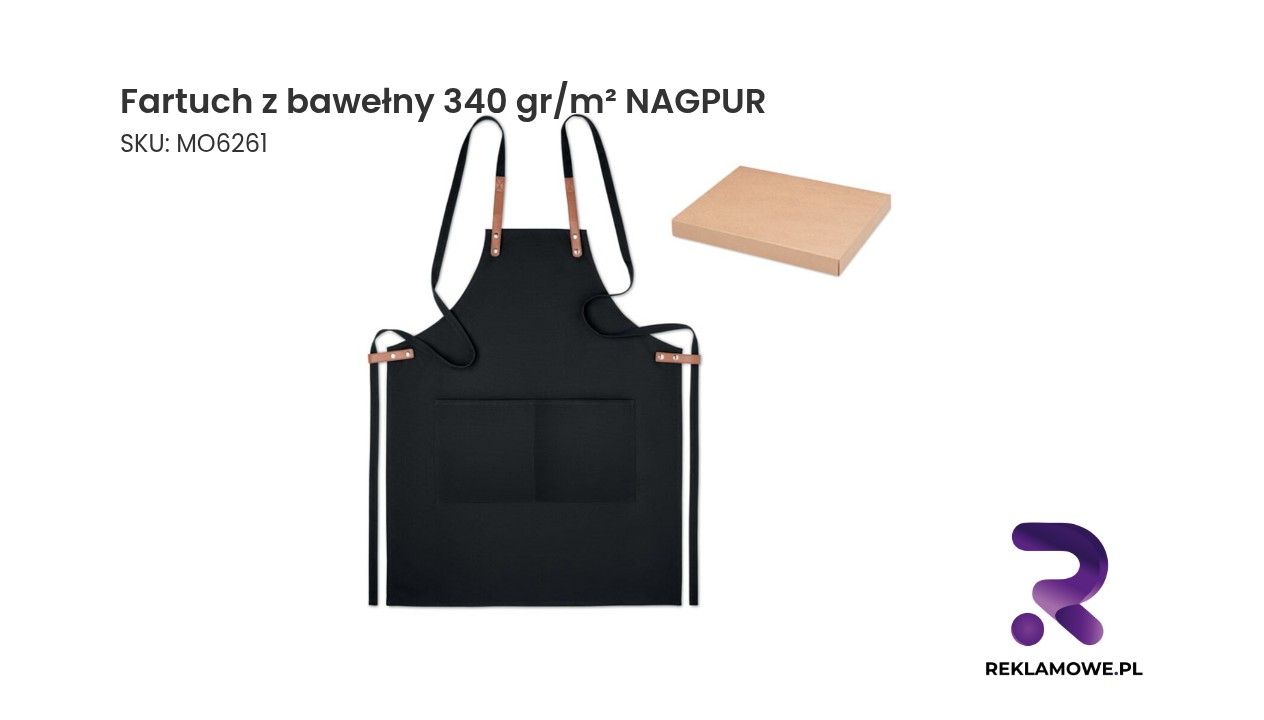 Fartuch z bawełny 340 gr/m² NAGPUR - wytrzymały fartuch kuchenny z bawełny